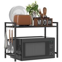 Expandable Microwave Oven Rack with 3 Hooks - Black 64 x 32 x 47.5 cm
