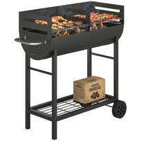 Charcoal Barbecue Grill with 2 Cooking Areas, Portable BBQ Trolley with Wheels, Height Adjustable Grates, Bottom Shelf 103 x 46.5 x 100 cm juoda