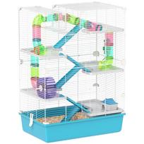 6 Tier Hamster Cage, Small Animal Cage with Tubes, Exercise Wheel, Ramps, Hut, Food Dish, Water Bottle, Light Blue 58 x 36 x 81 cm