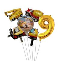 6pcs Mini Carton Vehicle Balloon with 32inch Gold Number Balloon Set for Boy's Construction Car Theme Birthday Party Decorations NUMBER&32inch