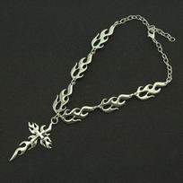 Fashion Hip-hop Sliver Flame Cross Crow Skull Pendant Necklace for Women Men Couple Gothic Halloween Party Jewelry Gifts