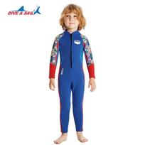 Kids 2.5mm Neoprene Wetsuit Diving Snorkeling Surfing Boys Long Sleeve Full Body Warm Water Sport Suit Child Small mėlyna