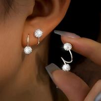 Luxurious Stainless Steel Spherical Zircon Earrings With Personalized Spiral S-Shaped Earrings For Women's Daily Jewelry Wear