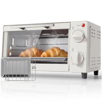 Mini Oven, 9 L Mini Oven with Baking Tray, Grill Rack, with Adjustable Temperature and Cooking Time, Stainless Steel, Cream White 35 x 24.6 x 20 cm