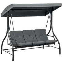 Swing Bench, Hollywood Swing with Sun Canopy, Garden Swing, Porch Swing, 3 Seats, Swing Bed 195 x 117 x 175 cm tamsiai pilka spalva