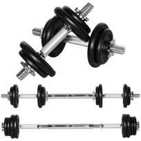 Dumbbell, Barbell, 2-in-1, 20 kg, 8 Weight Plates, Rust-Free, Iron, Black, 95 x 16 x 16Hcm 95 x 16 x 16 cm juoda