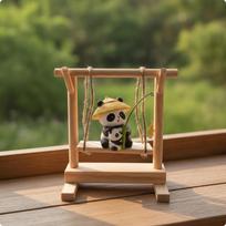 Panda Swing Ornament Cute Figurine Wooden Tabletop for Collectors, Bookshelf, Office,