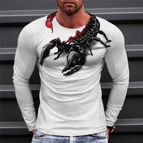 New 3D Red Scorpion Print Mens Tshirts Long Sleeve Tees Round Neck Casual Pullover Mens Clothing Plus Size XS balta