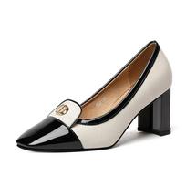 Women Fashion Black Slip on Square Heel Pumps Lady Cool Brown Comfort Summer Office Heel Shoes 35 smėlis