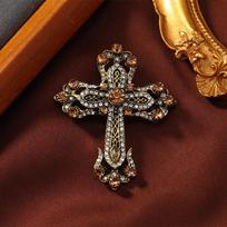 Vintage Cross Crystal Brooch Badges for Women Men Retro Baroque Palace Unisex Suit Office Jewerly Corsages