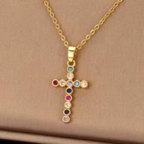 1 Pcs Luxury Cool Wind Cross Gold Plated Copper Pendant With Stainless Steel Chain Combination Of Collarbone Necklace