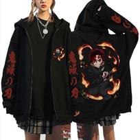 Anime Demon Slayer Kamado Tanjirou Zipper Hoodie Men Women Clothing Fashion Oversized Zip Up Jacket Male Long Sleeve Sweatshirt S