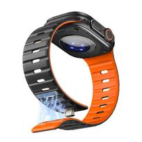 Magnetic Strap For Apple Watch Ultra 1 2 3 49mm 44mm 45mm 46mm 42mm 41 Sport Silicone Bracelet Belt IWatch Series 11 10 8 7 6 Se 3 Band 38/40/41/42（S11/S10) juoda/oranžinė