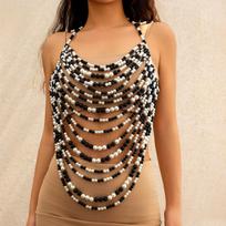 Sexy Beach Imitation Pearl Chain Halter Top Bikini Chest Chain Personalized Ccb Beaded Body Chain