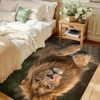 1pc Luxury Lion Print Area Mat - Non-Slip Backing, Fluffy Plush Texture, Vibrant & Golden Design, Ideal for High-Traffic Areas, Bedroom Decor 100cm x 150cm
