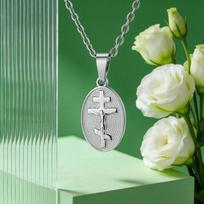 Russian Orthodox Three Bar Cross Pendant Necklace for Women Orthodox Cross Jesus Pendant Stainless Steel Religious Jewelry Gift
