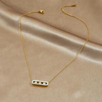 Gold Plated Stainless Steel Sliding Three Crystal Bar Pendant Necklace for Women auksas