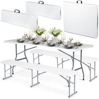 Catering Set Garden Folding Table + 2 Benches 180 Cm Plonos White
