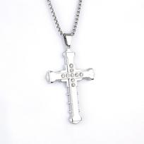 Titanium Stainless Steel Cross Necklace with Rhinestones - Men's Bold Fashion Accessory