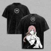 Makima Chainsaw Man Graphic T-shirt Manga Washed  T Shirt Men Women Clothing Cotton Short Sleeve Casual Tees S