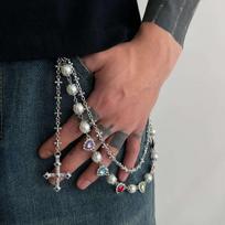IngeSight.Z Punk Luxury Imitation Pearl Waist Chain Belt Chain Men Hip Hop Multilayer Tassel Rhinestone Jeans Chain Jewelry Male