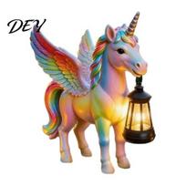 Resin Flying Horse Lamp Solar Garden Light, Rainbow Wings Lantern with Auto On Powered Decorative Sculpture Off, Fairy Tale Outdoor Decor for S