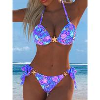 New Bikini Two-piece Chest Metal Starfish Decorative Swimsuit Printed Swimsuit S