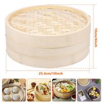 Bamboo Steamer 2 Layer Steaming Basket with Lid and Steaming Cloth Dumpling Steamer Veggie Fish Seafood Kitchen Cooking Tools