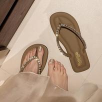 New fashion trend sense rhinestone herringbone women summer wear soft bottom beach clock in cool slippers 36-37 ruda