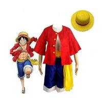 (3XL) One Piece Monkey D. Luffy Cosplay Costume Pirate Straw Hats Pirate Outfits Japanese Anime Manga Halloween Adults Fancy Dress Set less