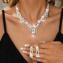 4-piece Water Drop Crystal Necklace&Accessories Set for Ball and Evening Party Set with Water Diamond Jewelry