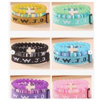 3-Piece Cross Bracelet Set Purple Pink Blue Layered Woven Rope Bracelets with Card L1394-yellow (with card)