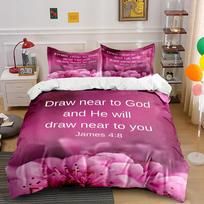 Purple Floral Bedding Set with Scripture Text  Bedding set (1 duvet cover, 2 pillowcases, duvet not included) 135x200cm