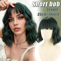 Short Wave Bob Wig  Short Wavy Curly Wig, Short Hairstyle Wig with Rose Net, Suitable for Christmas, Halloween, Music Festivals, Parties, and Cosplay 35cm