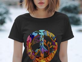Peace Sign T-Shirt, Colorful Groovy Design Tee, Vibrant 60s Style Shirt, Perfect Gift for Hippie Lovers, Retro Art Inspired Top M