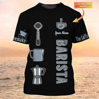 Newest Summer Men‘s Barista T-shirt Coffee Lover Custom Name 3D Printed t shirt Unisex Casual Tshirt Coffee Shop Uniform XXS