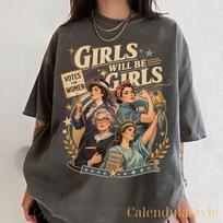 Retro merginos yra merginos marškinėliai, Galingų moterų feminizmo marškinėliai, Vintažiniai feminizmo marškinėliai, Socialinio teisingumo marškinėliai, Juokingi pareiškimų marškinėliai S gray