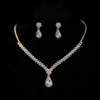 3Pcs Simple Fashion Water Drop Crystal Rhinestones Necklace Earrings Sets For Women Wedding Bride Jewelry Sets Accessories Gift ONESIZE