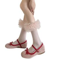 Lolitas Ankle Dress Socks Cotton Booties Socks Lovely Sweet Frilly Crew Socks Ballet Style Loose Socks Gift šviesiai rausvos spalvos