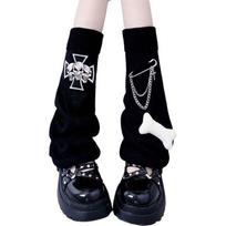 Harajuku Punk Dryžuoti Megzti Kojų Šildytuvai Japonų Moterys Gotikiniai Kaukolės Kryžiai Ilgos Kojinės Leginsai Bato Apykaklės Kojų Apdangalai white