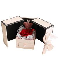 Bear Design Eternal Flower Jewelry Box Rose Design Double Door Flower Gift Box Valentine's Day Lipstick Storage Jewelry Storage 5x5x5cm raudona