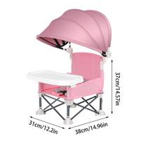 Portable Baby Feeding Chair Folding Raised Seat with Sunshade Feeding Chair and Removable Tray for Traveling Lawn Beach Outdoor rožinė