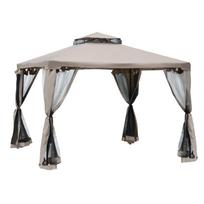 Outdoor Gazebo, 2-tier Roof with Netting, 295L x 295W x 263Hcm-Taupe 294 x 294 x 265 cm pilka