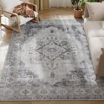 Vintage Area Rug, Non-Slip Washable Rug, Flannel Floor Carpet for Living Room, Bedroom, Dining Room, Home Office, 230 x 160 cm, Grey 230 x 160 x 1 cm pilka
