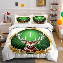 Deer Head with Green Cross Design Bedding Bedding set (1 duvet cover, 2 pillowcases, duvet not included) 135x200cm