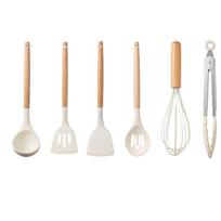 Silicone Kitchen Utensils Set with Wooden Handles – Spatula and Soup one size