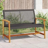 Garden Bench, Black, 112 Cm, Poly rattan And Acacia Wood