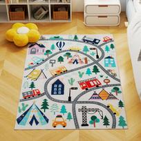 Rug with Highway Pattern, White Background, Soft Fleece, Easy Care, Multicolor 160 x 120 x 1 cm