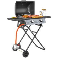 Gas Grill 5.6 KW Grill Cart incl. 2 Stainless Steel Burners, Foldable Side Shelves, Wheels, 101 x 50 x 102 cm, Black 101 x 50 x 102 cm juoda