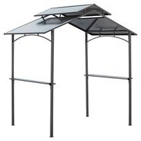 Grill Gazebo with Flame-Retardant Roof BBQ Gazebo with 2 Shelves 2.5 x 1.5m Steel PC Black+Brown 240 x 150 x 250 cm